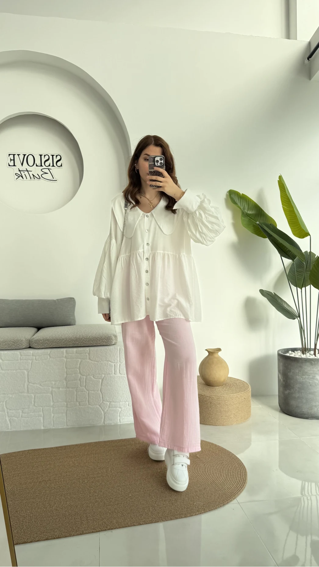 Bebe Yaka Şifon Gömlek - 252 -2017 - Beyaz