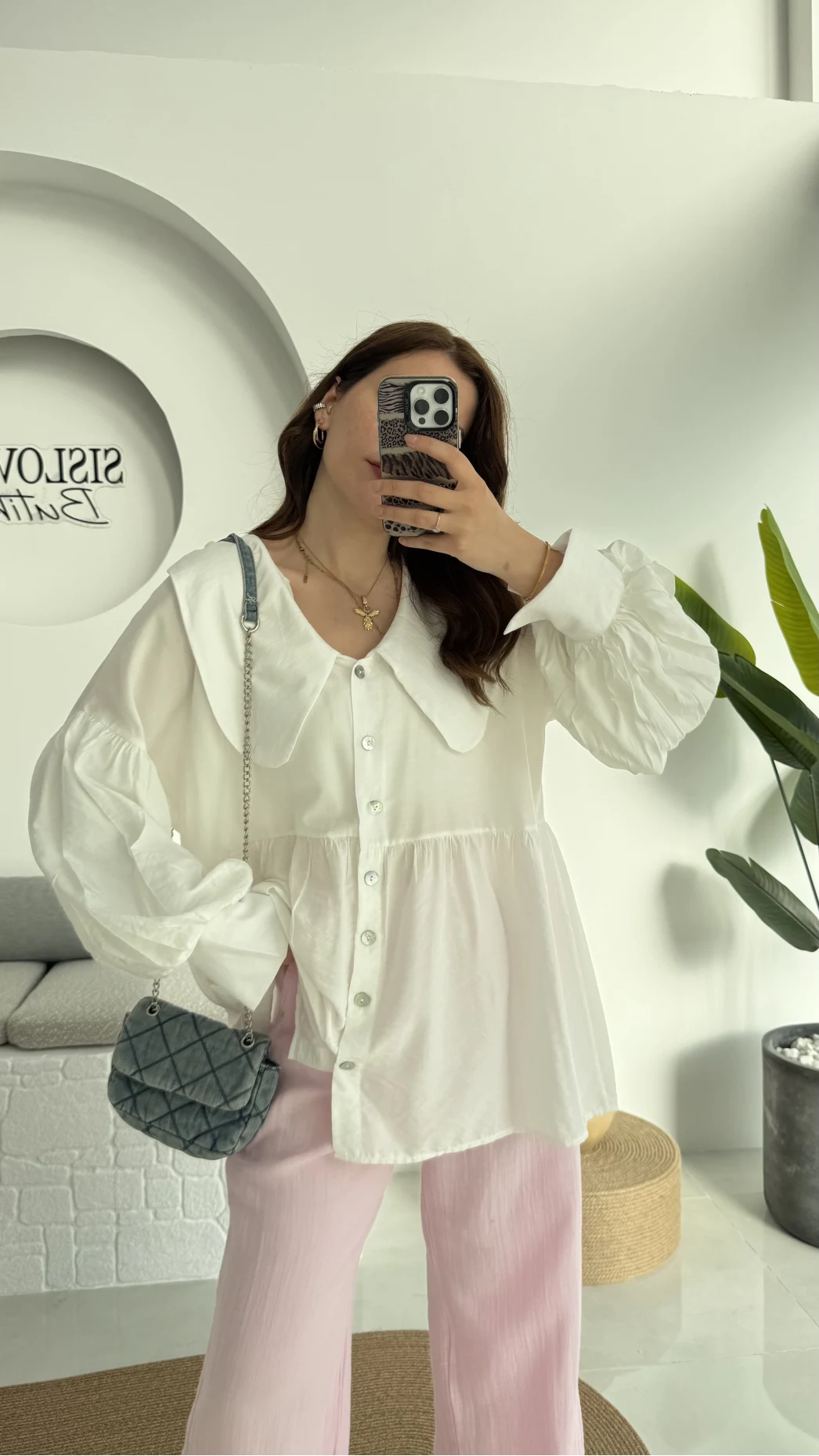 Bebe Yaka Şifon Gömlek - 252 -2017 - Beyaz