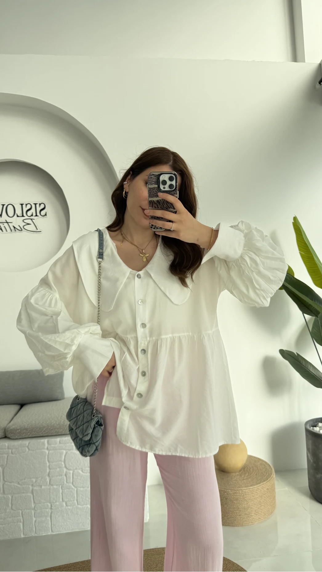 Bebe Yaka Şifon Gömlek - 252 -2017 - Beyaz