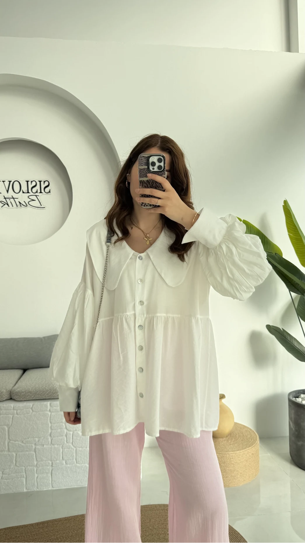 Bebe Yaka Şifon Gömlek - 252 -2017 - Beyaz