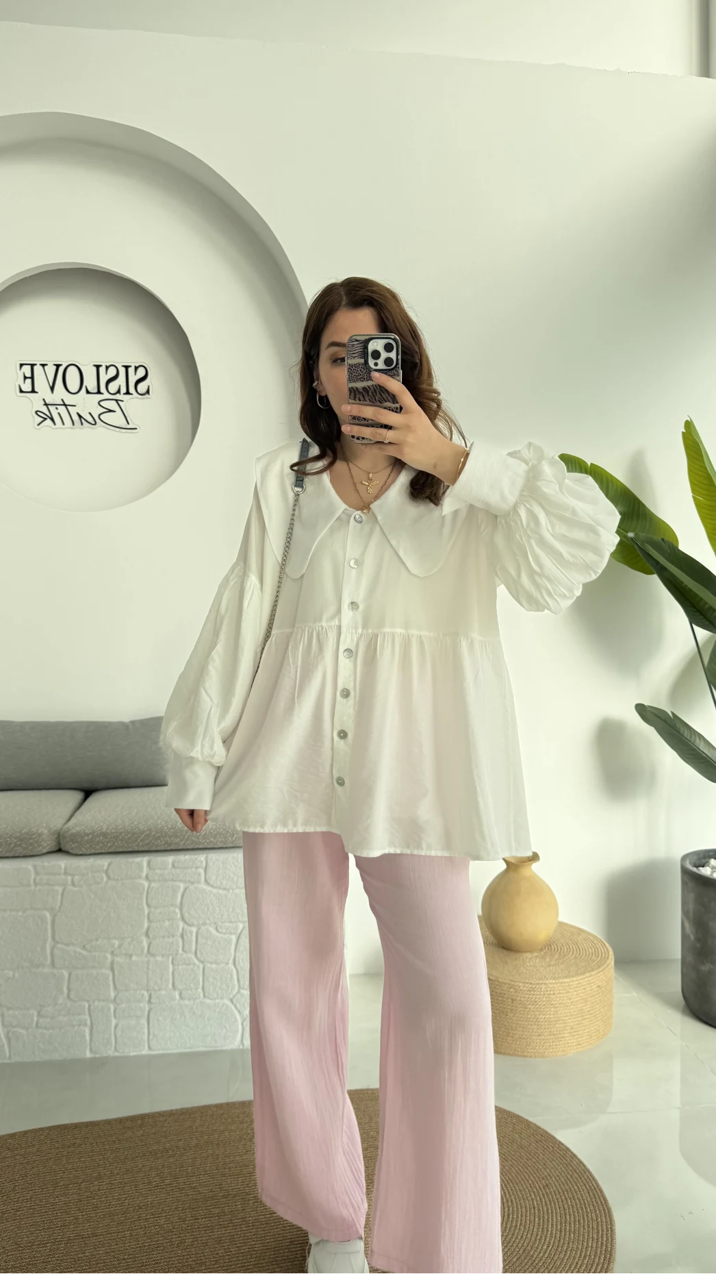 Bebe Yaka Şifon Gömlek - 252 -2017 - Beyaz