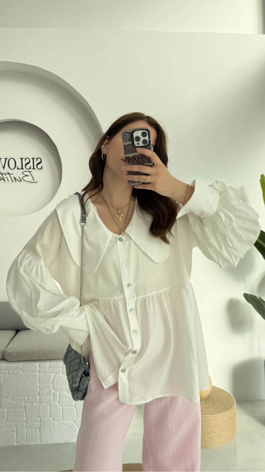 Bebe Yaka Şifon Gömlek - 252 -2017 - Beyaz