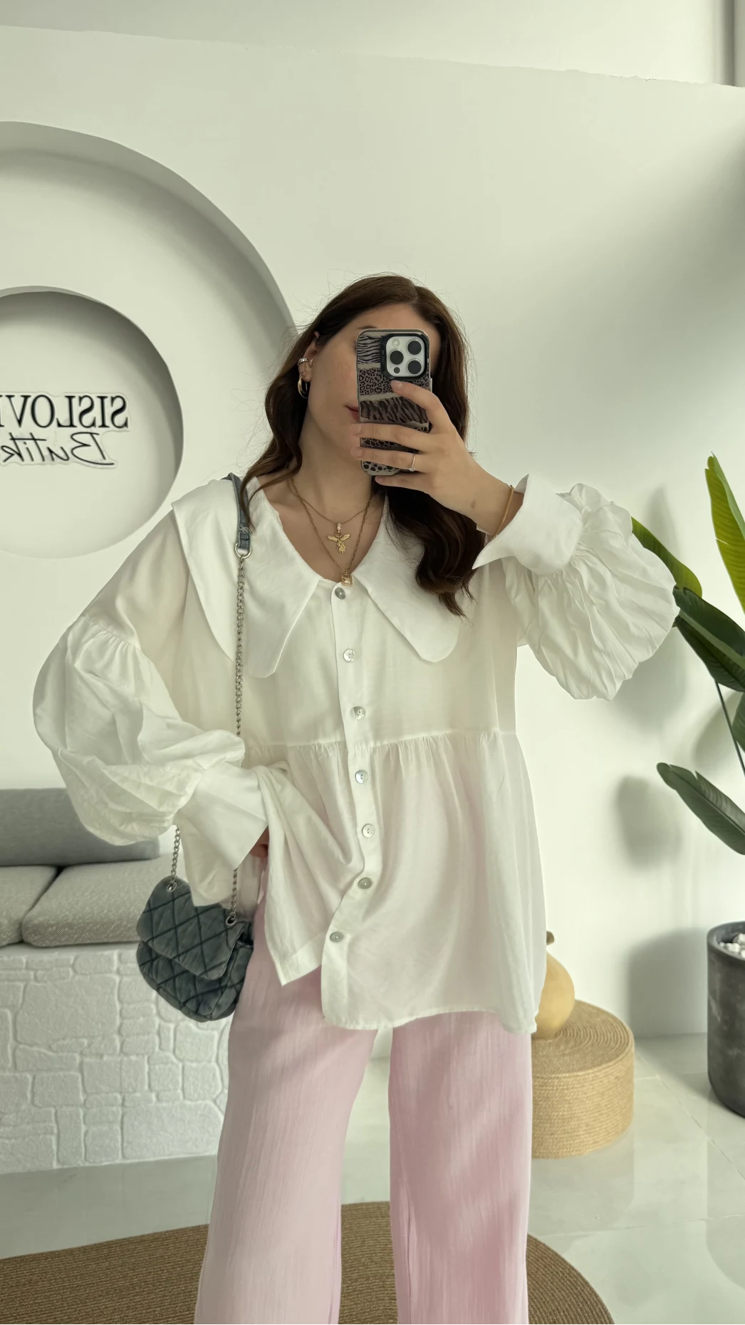 Bebe Yaka Şifon Gömlek - 252 -2017 - Beyaz