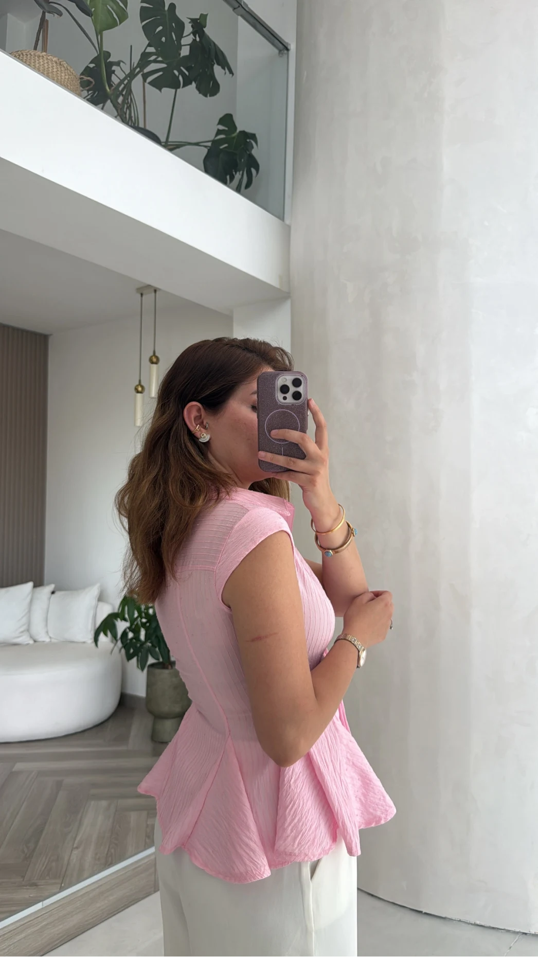 Simli Sıfır Kol Gömlek - Pembe - Kod: 2318