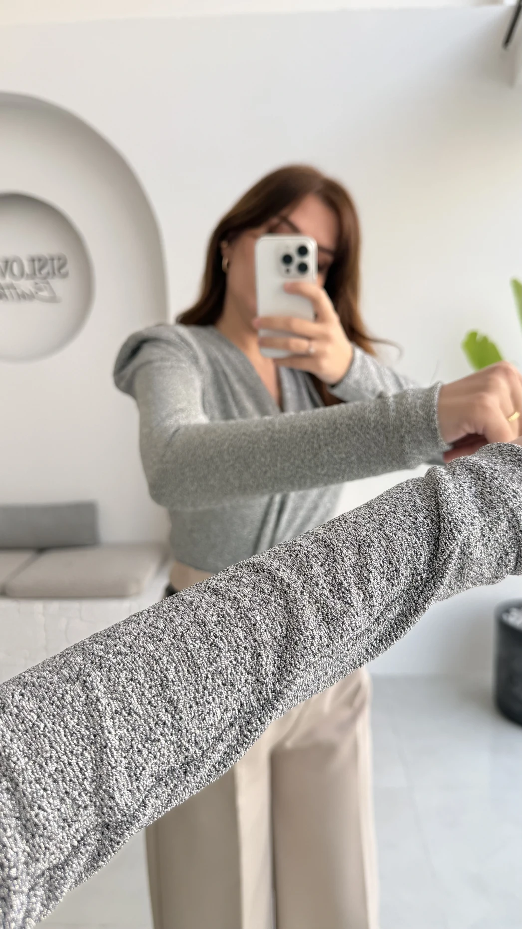 Simli Vatkalı Uzun Kol Zıbın Bluz - Gri