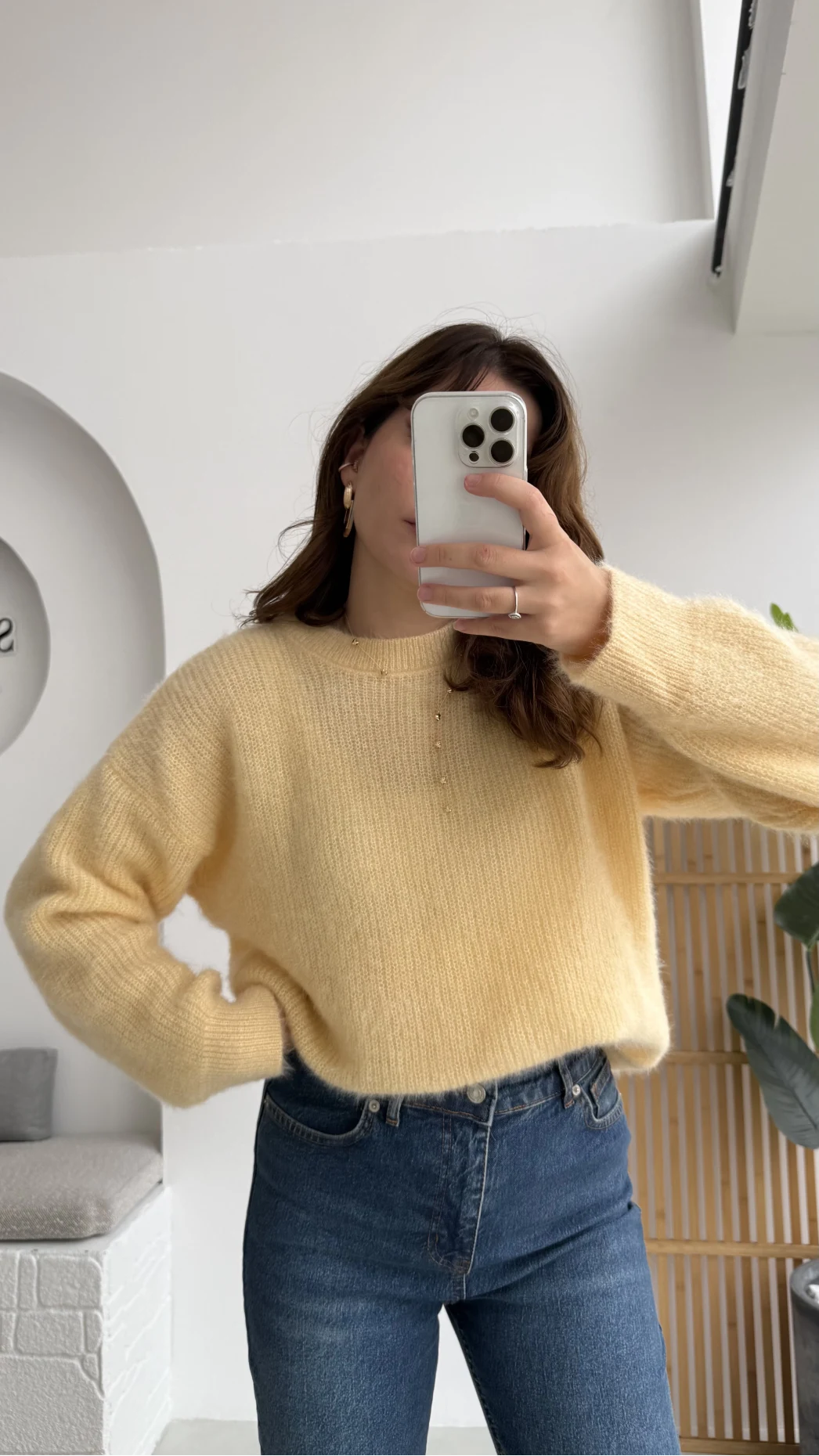 Simli Yün Kazak - Açık Sarı