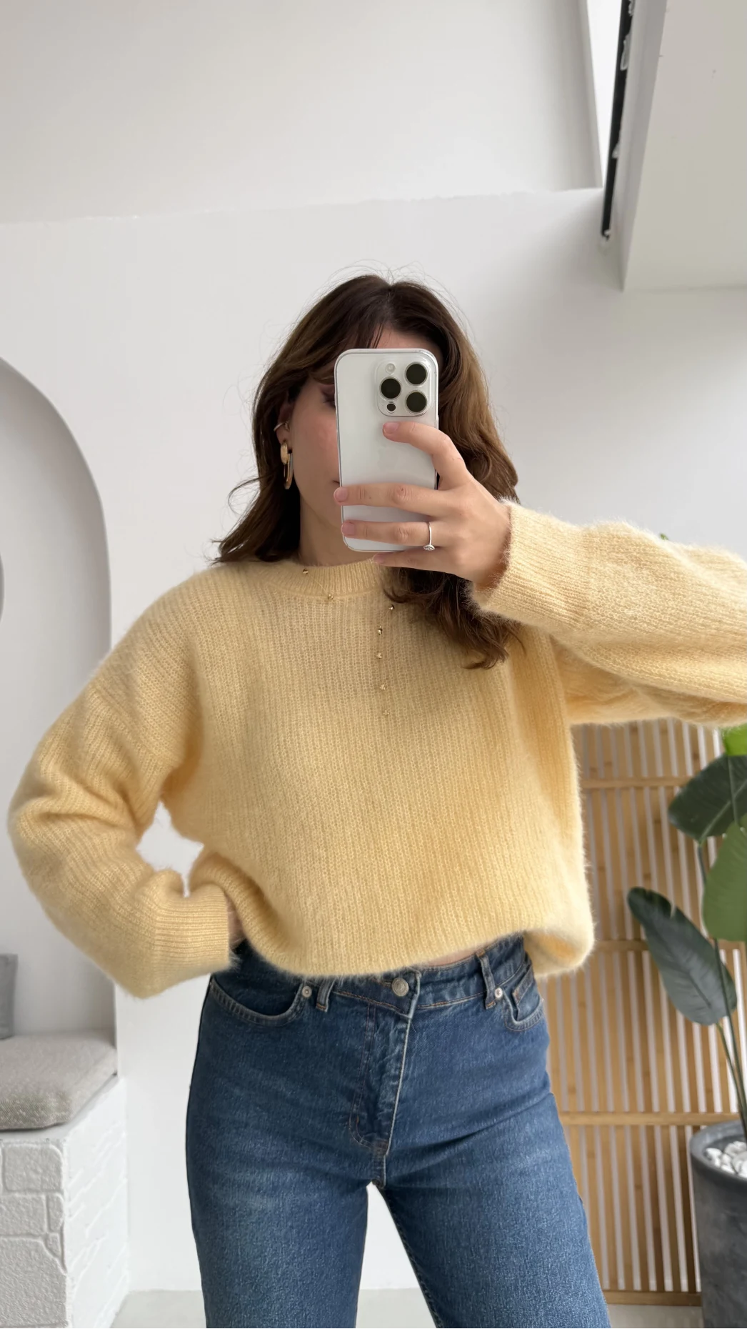 Simli Yün Kazak - Açık Sarı