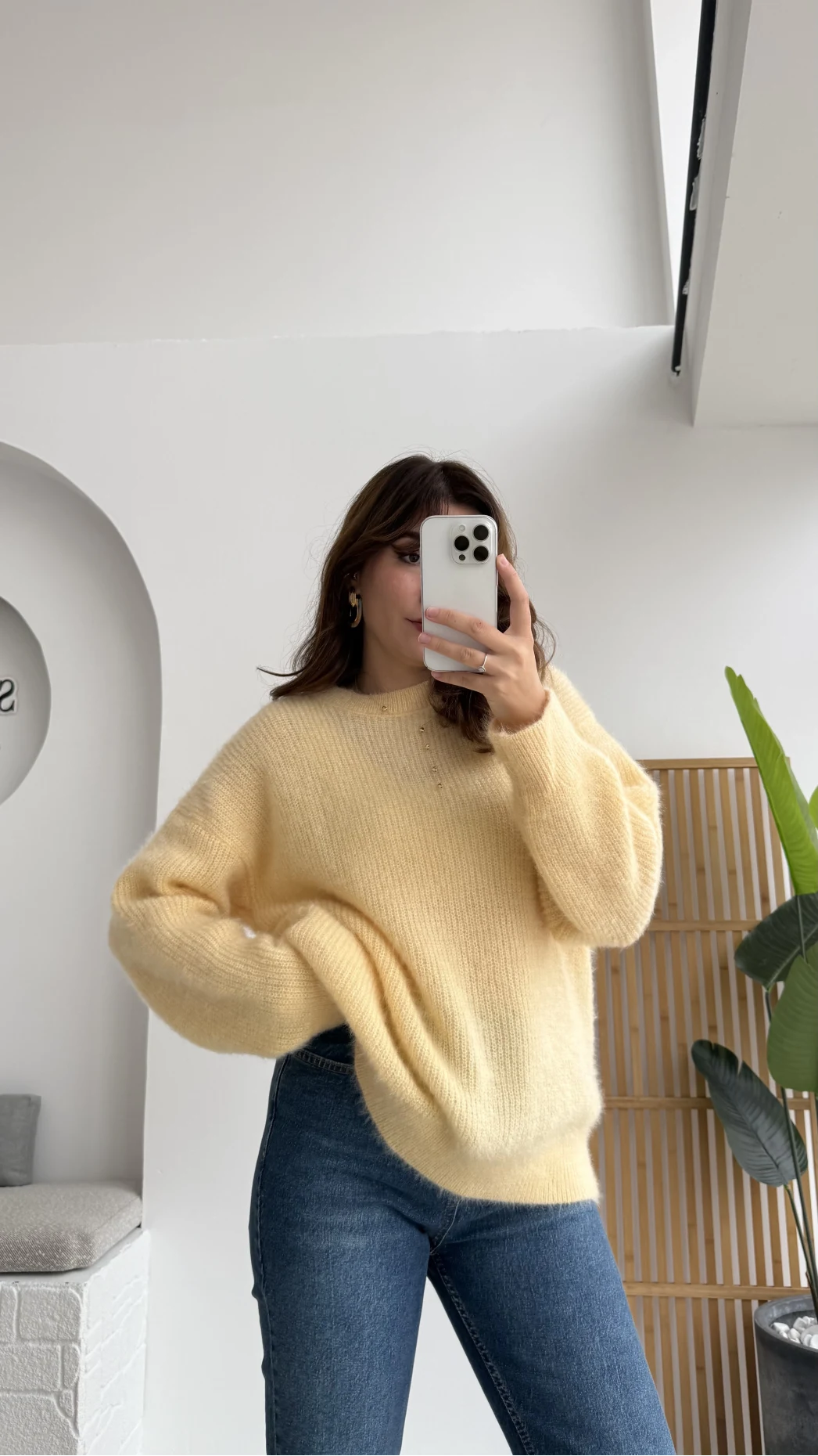 Simli Yün Kazak - Açık Sarı