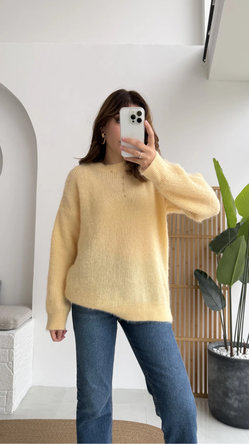 Simli Yün Kazak - Açık Sarı