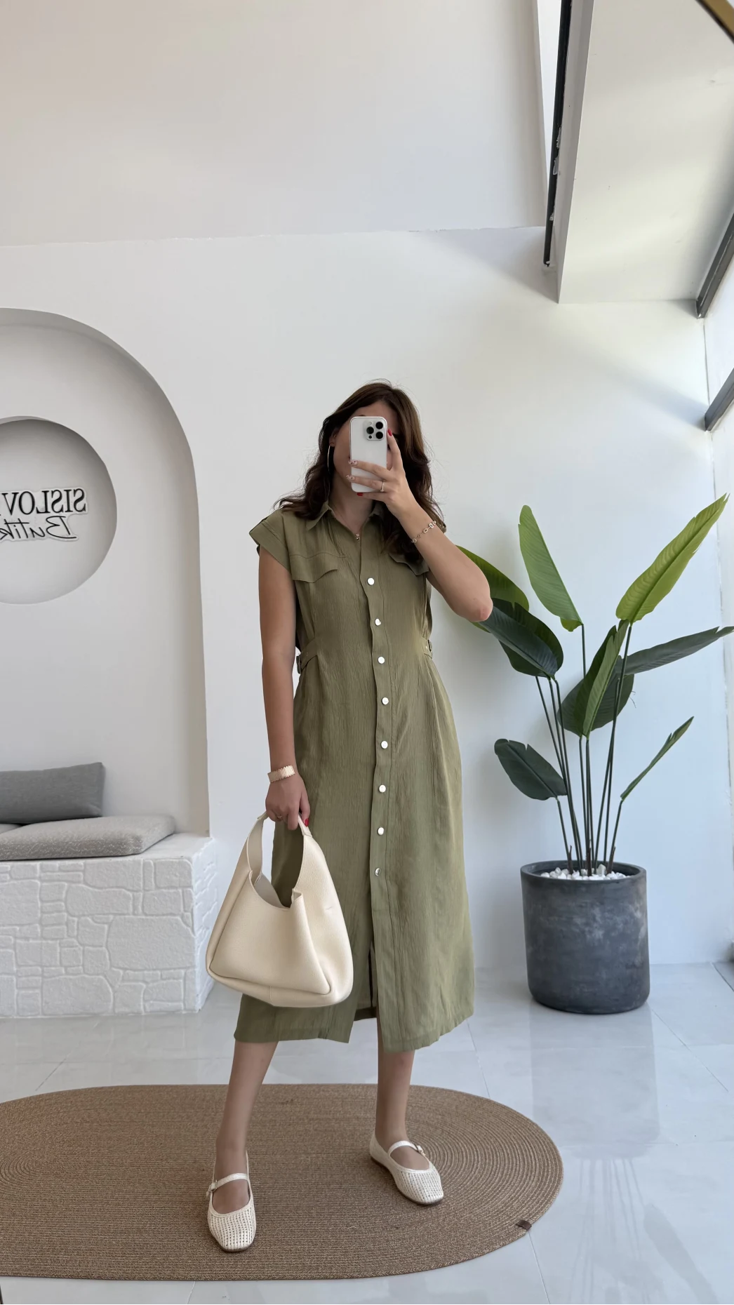 Sindy Kemer Detaylı Bürümcük Elbise - Haki - 6012