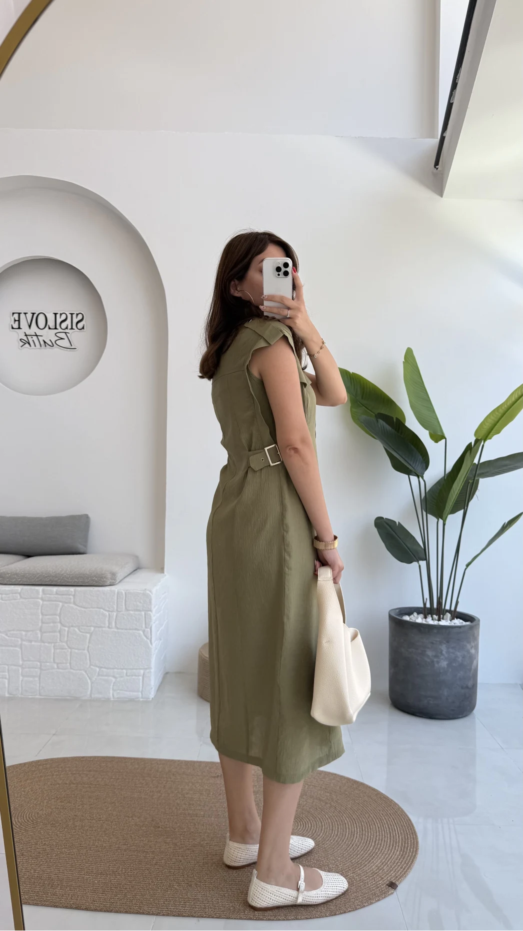 Sindy Kemer Detaylı Bürümcük Elbise - Haki - 6012