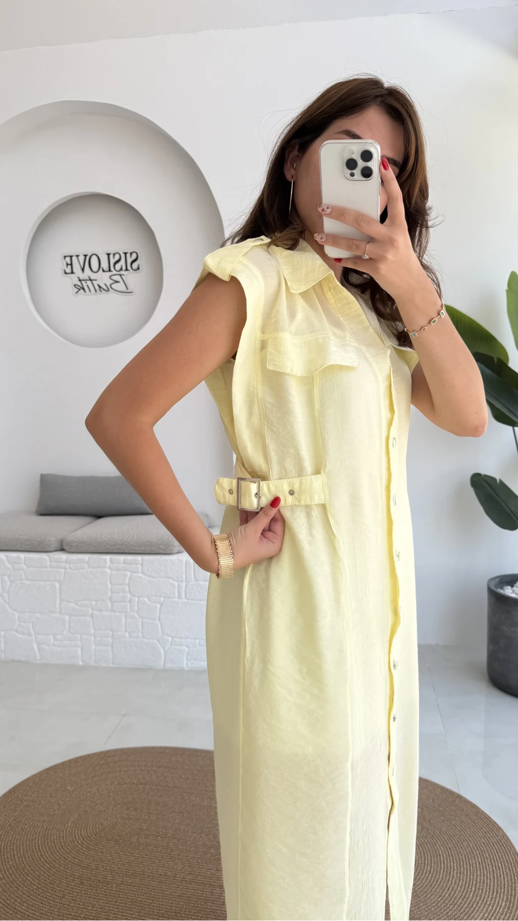 Sindy Kemer Detaylı Bürümcük Elbise - Sarı - 6012