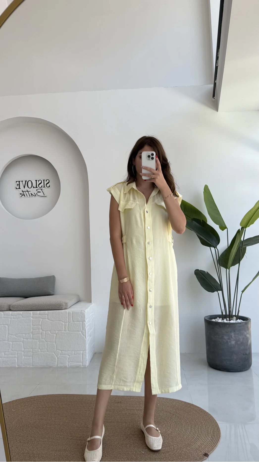 Sindy Kemer Detaylı Bürümcük Elbise - Sarı - 6012