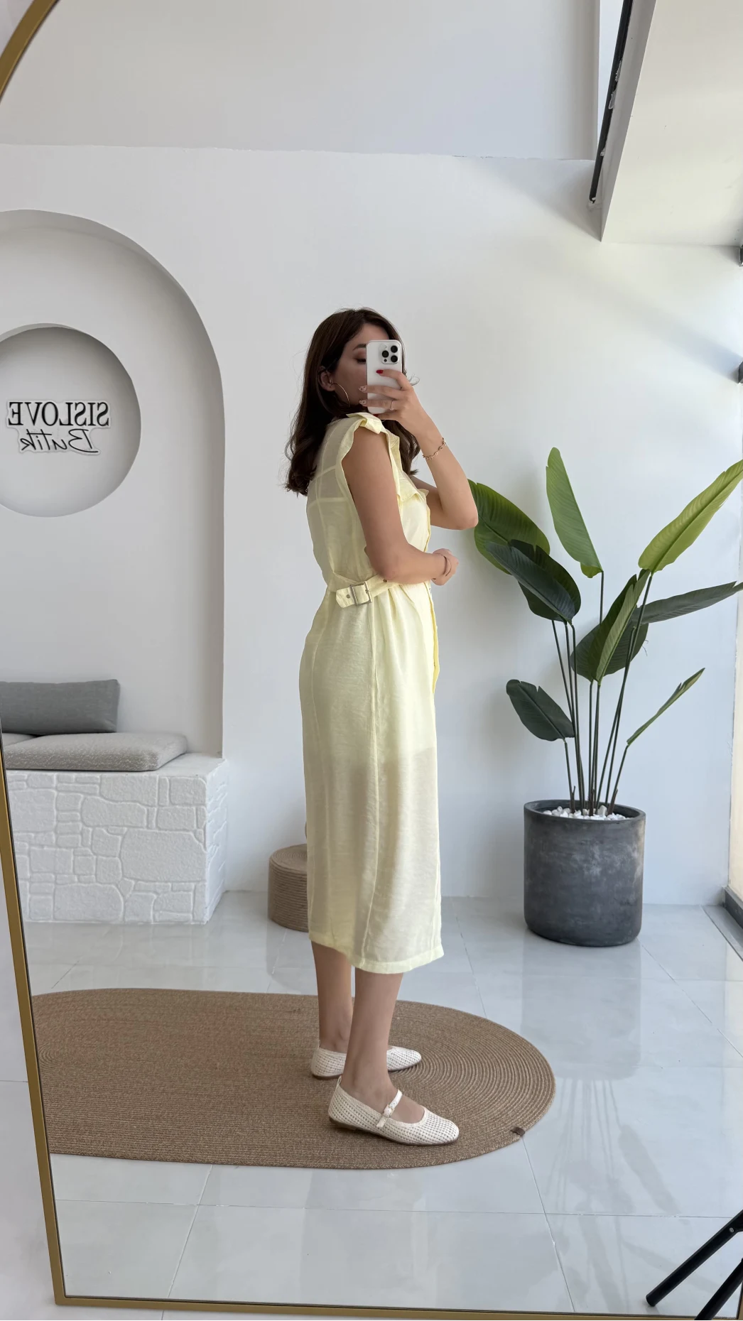 Sindy Kemer Detaylı Bürümcük Elbise - Sarı - 6012