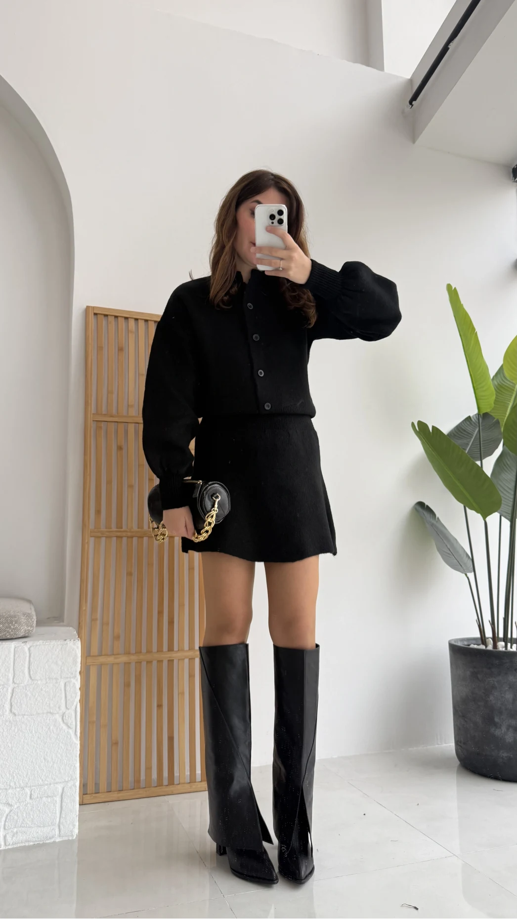 Siyah Mini Etek Hırka Takım