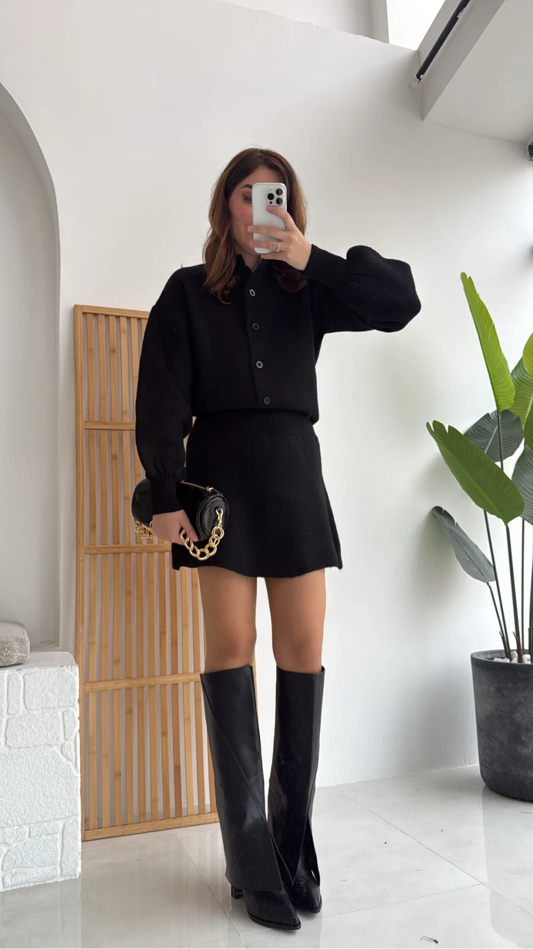 Siyah Mini Etek Hırka Takım