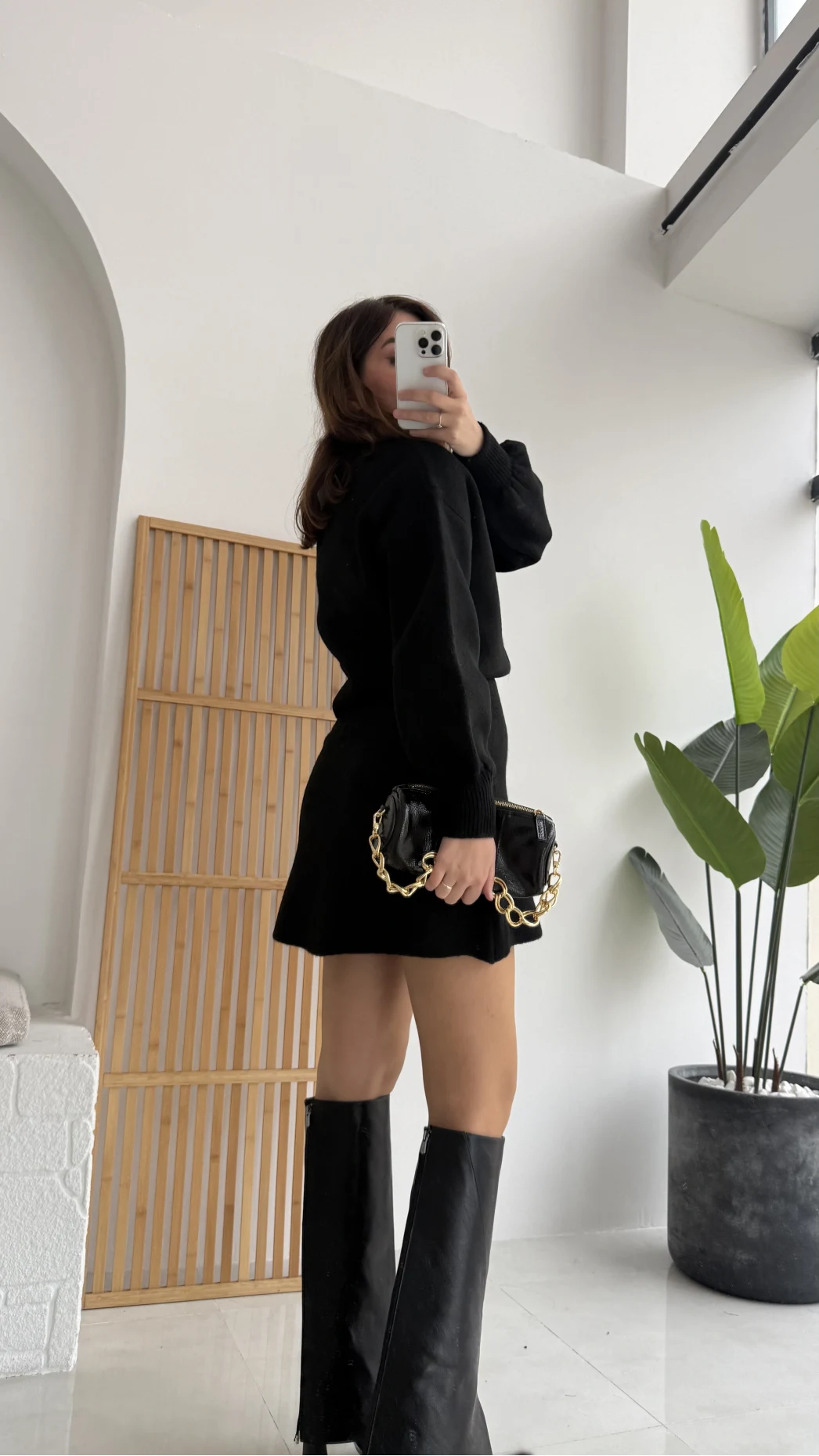 Siyah Mini Etek Hırka Takım