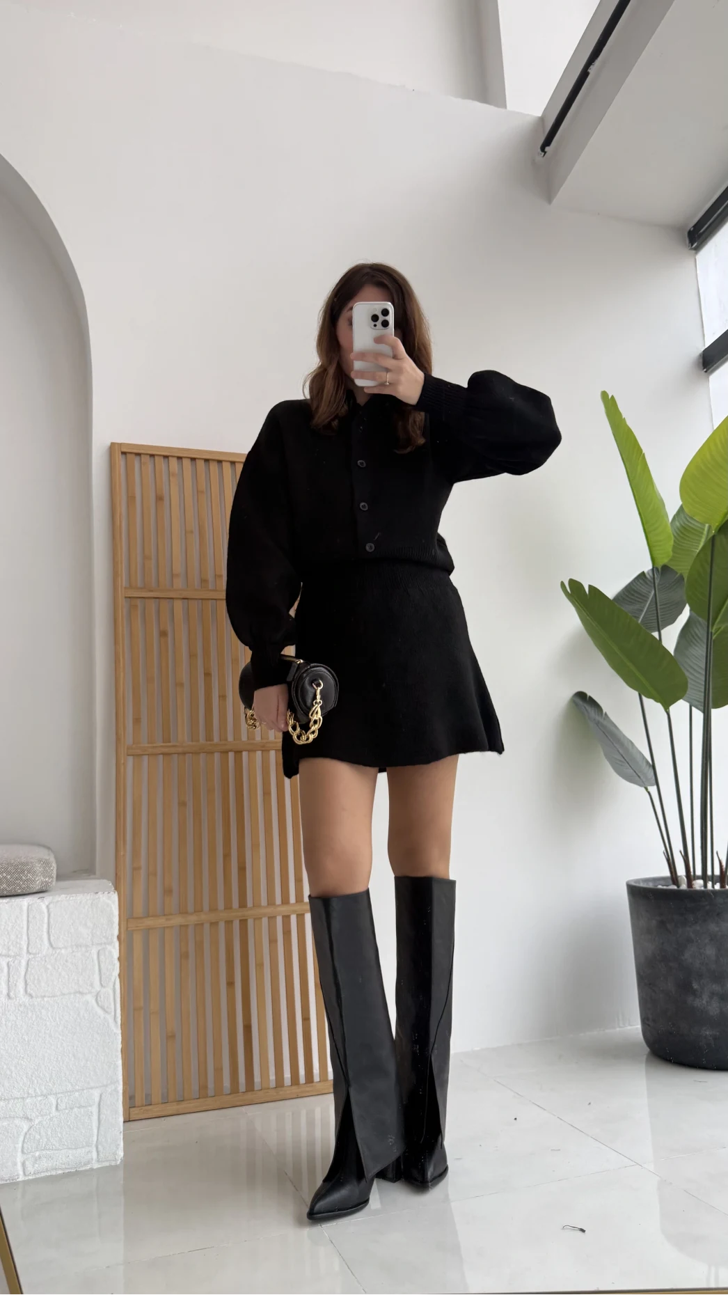 Siyah Mini Etek Hırka Takım