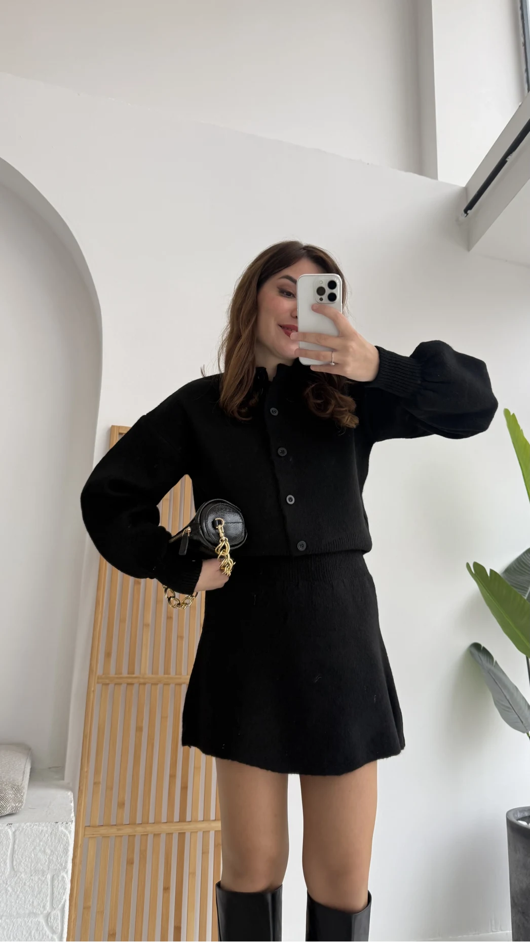 Siyah Mini Etek Hırka Takım