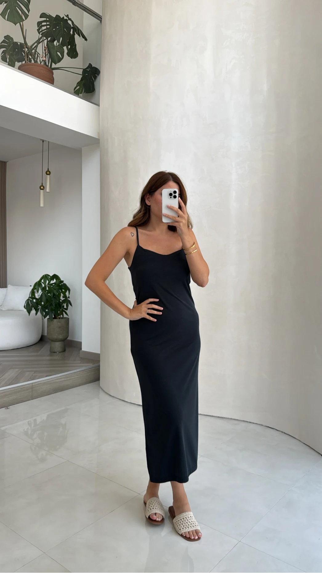 Siyah Oys Askılı Yırtmaç Detay Elbise - Kod: 63941