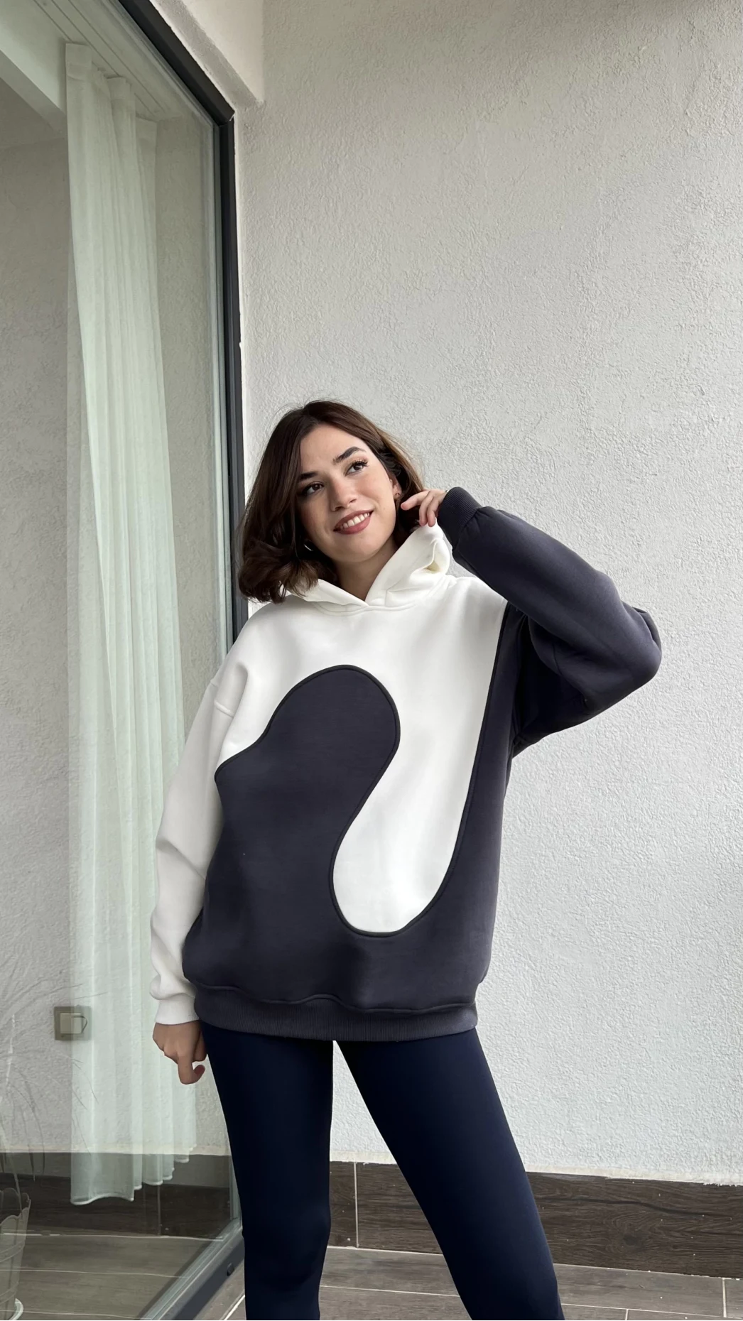 Sky Beyaz-Antrasit 3 İplik Polarlı Sweat