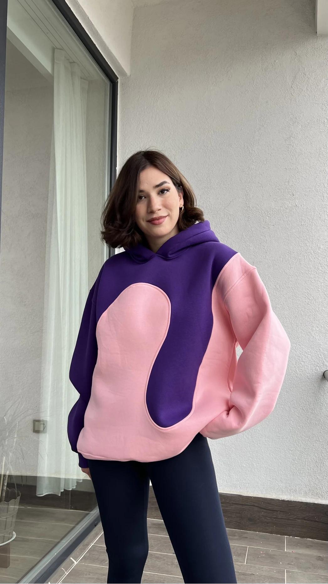 Sky Pembe-Mor 3 İplik Polarlı Sweat