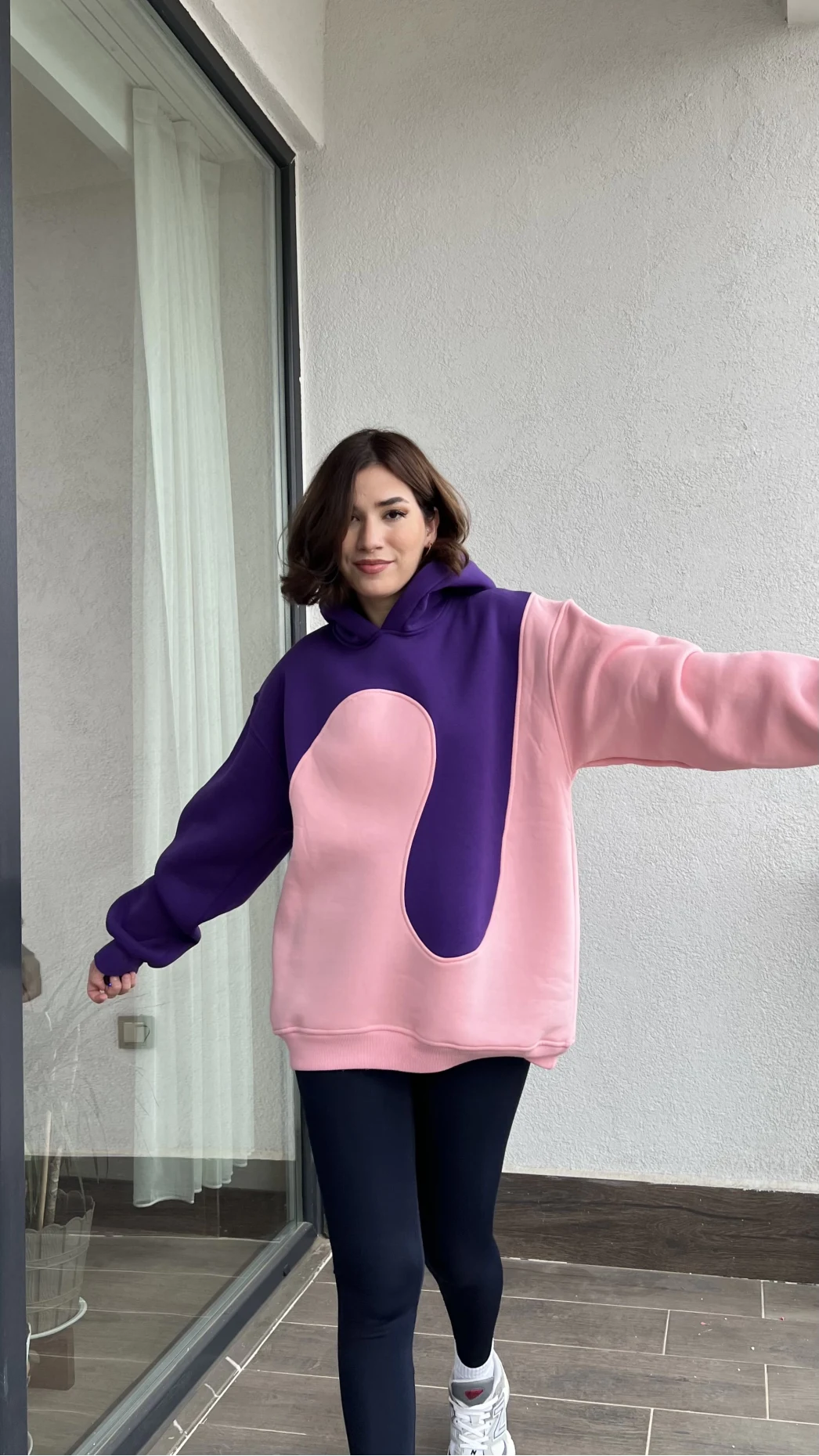 Sky Pembe-Mor 3 İplik Polarlı Sweat