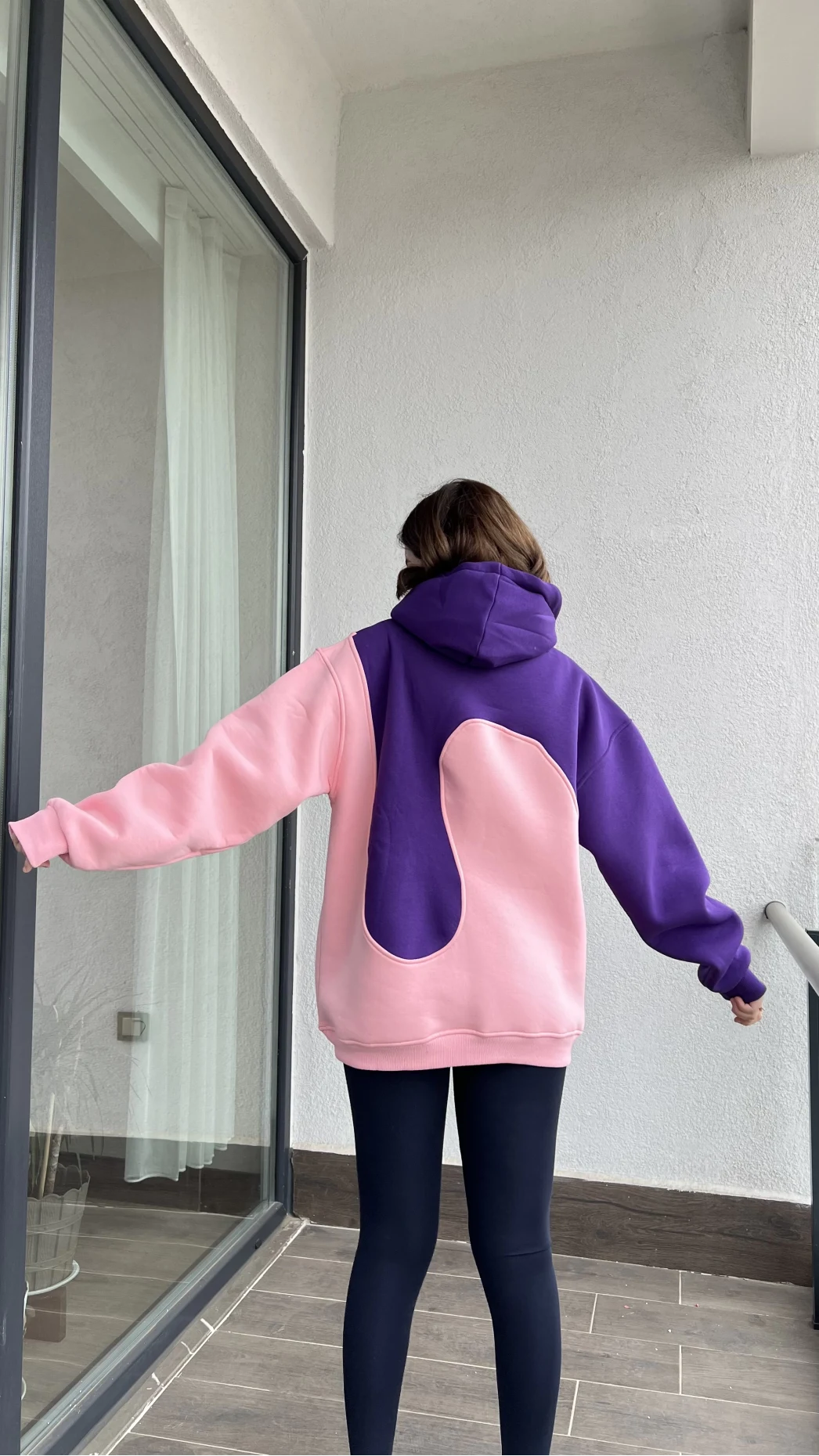 Sky Pembe-Mor 3 İplik Polarlı Sweat