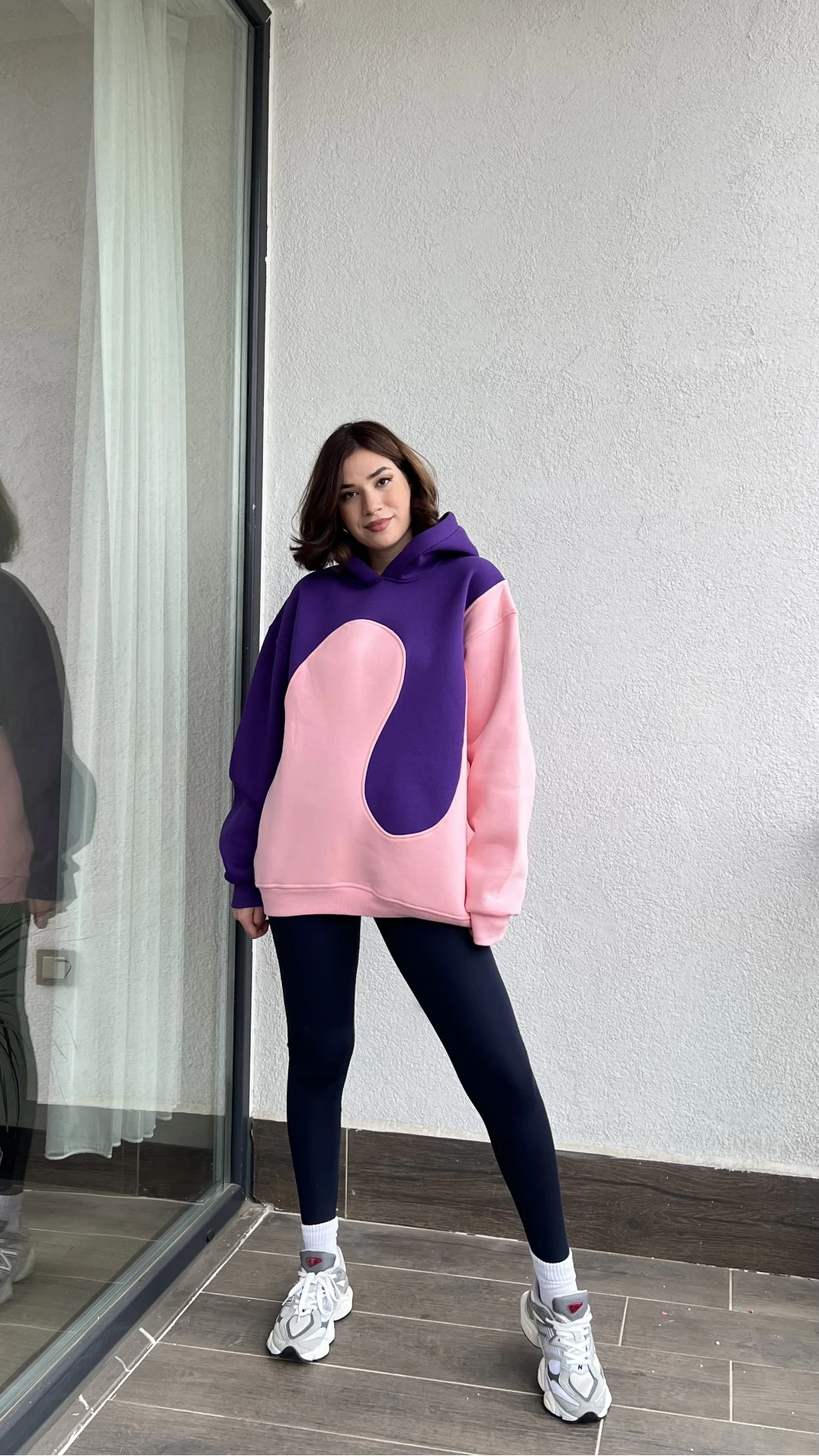 Sky Pembe-Mor 3 İplik Polarlı Sweat