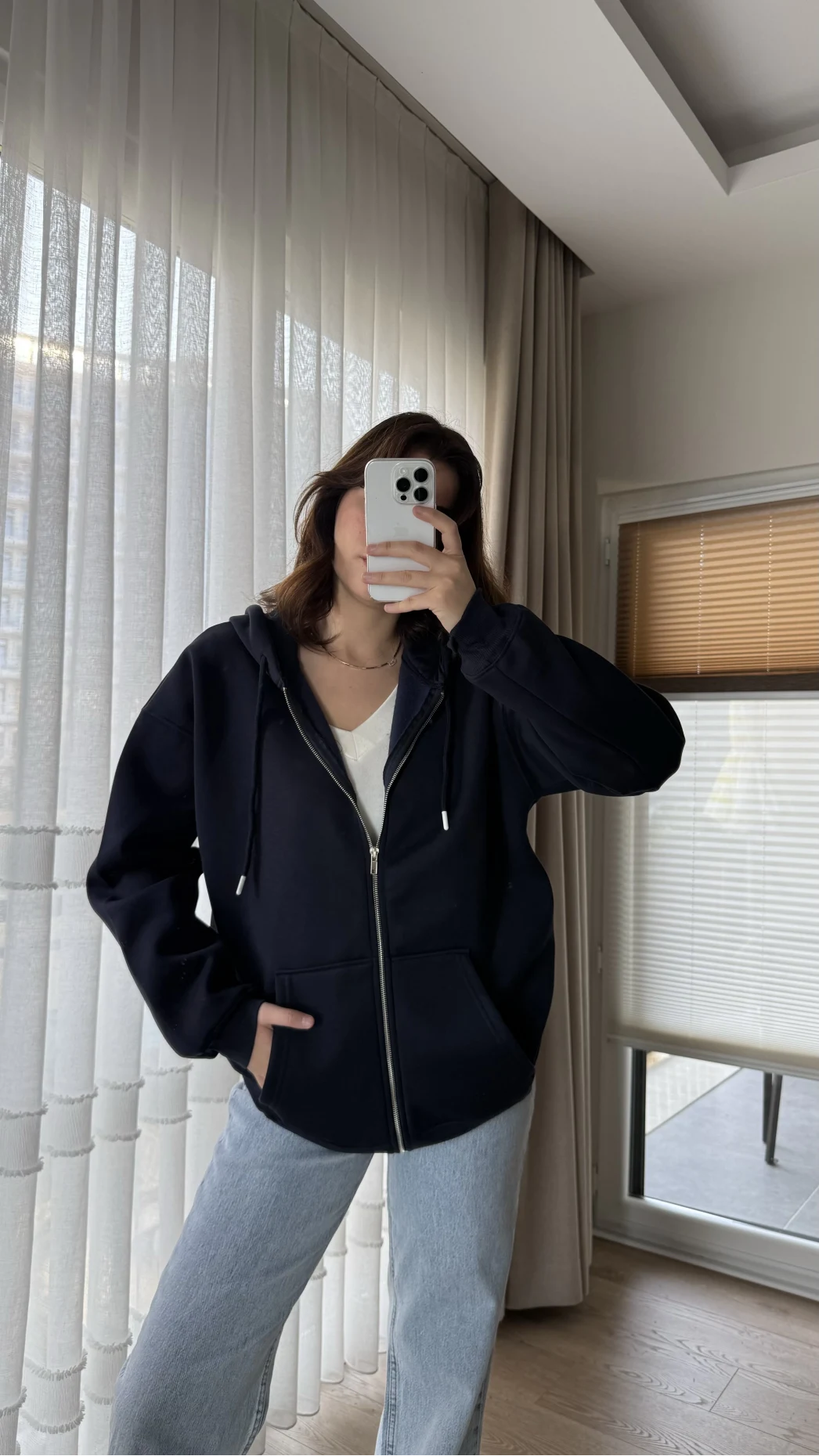 Snw Kapüşonlu Şardonlu Hırka Lacivert