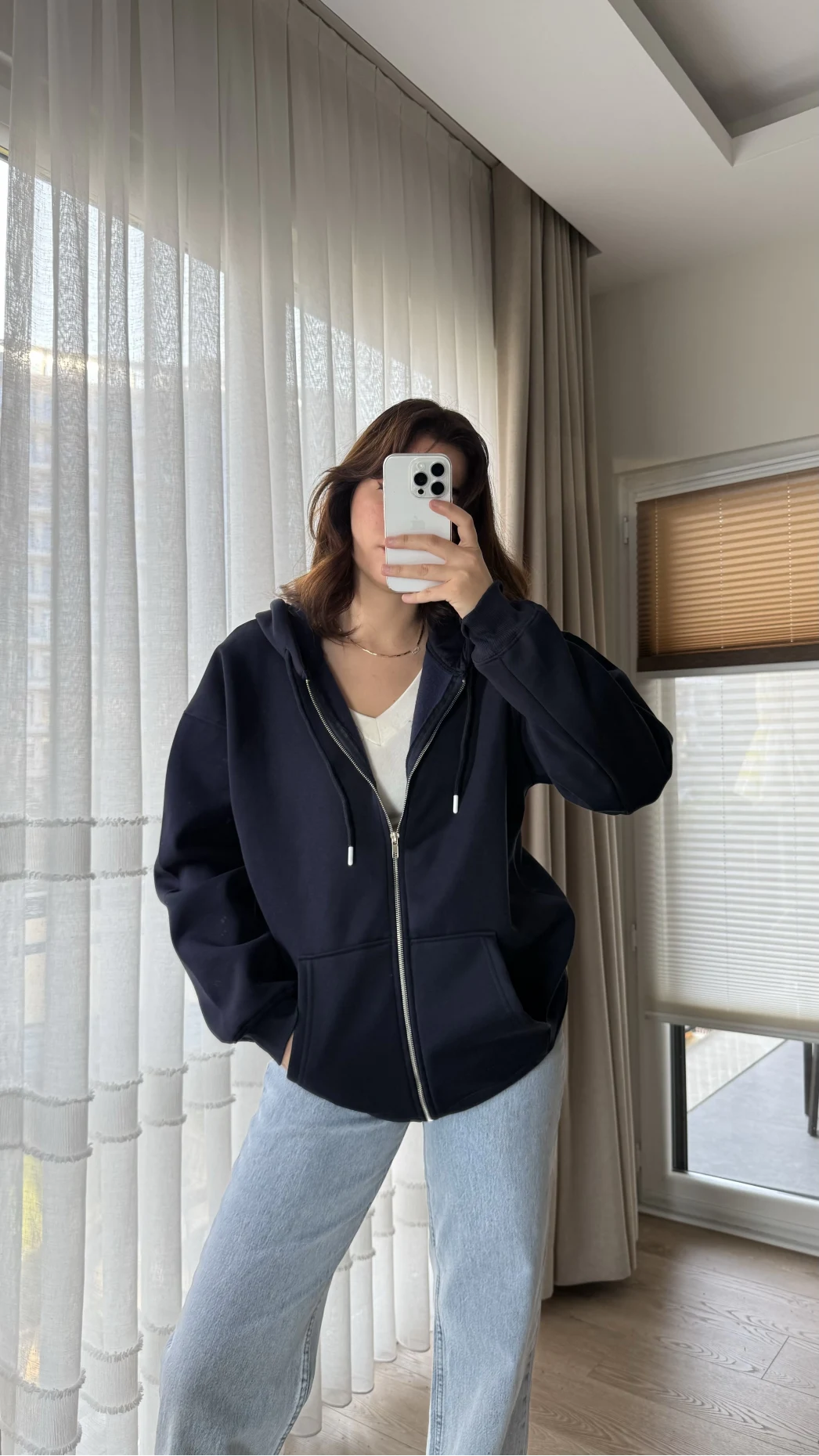 Snw Kapüşonlu Şardonlu Hırka Lacivert