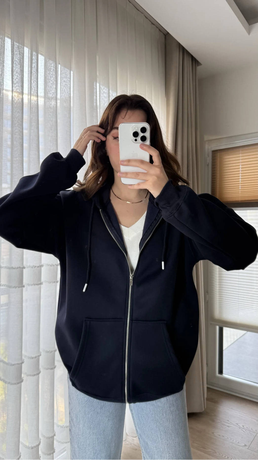 Snw Kapüşonlu Şardonlu Hırka Lacivert