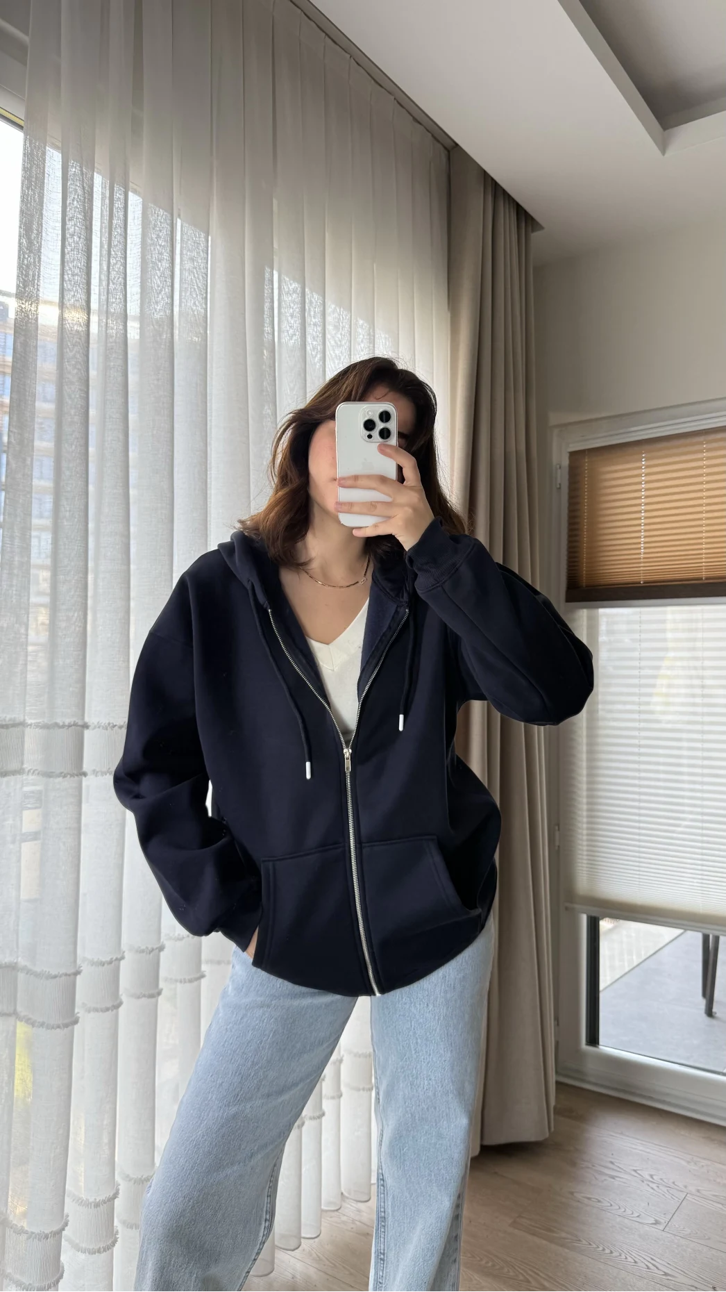 Snw Kapüşonlu Şardonlu Hırka Lacivert