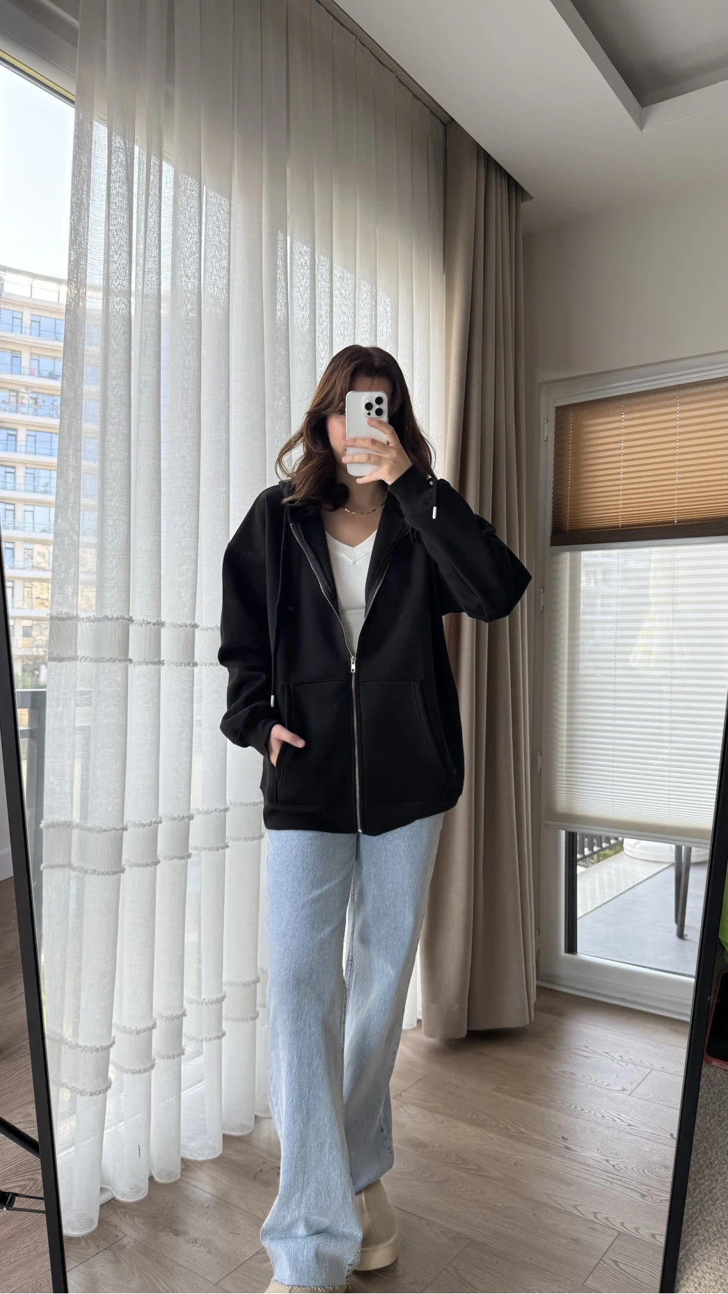 Snw Kapüşonlu Şardonlu Hırka Siyah