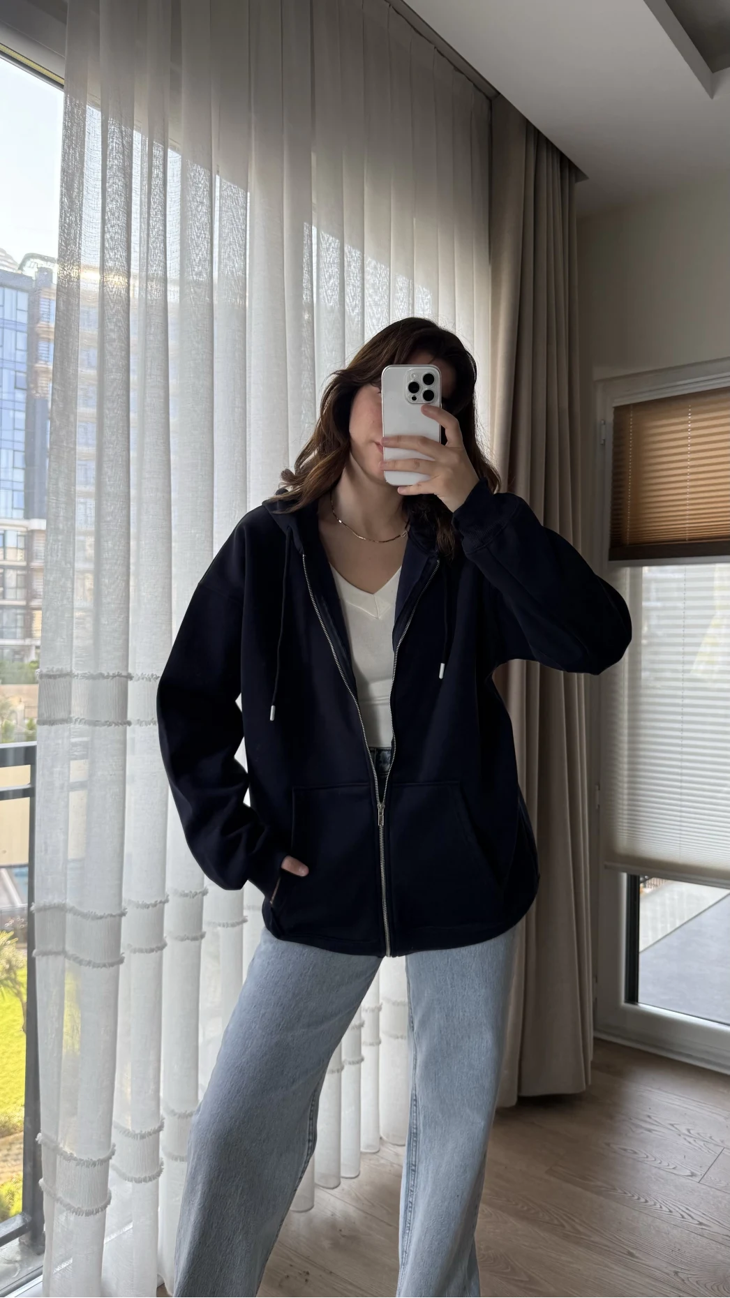 Snw Kapüşonlu Şardonlu Hırka Siyah