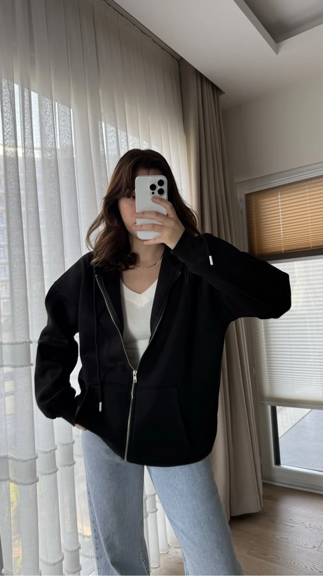 Snw Kapüşonlu Şardonlu Hırka Siyah