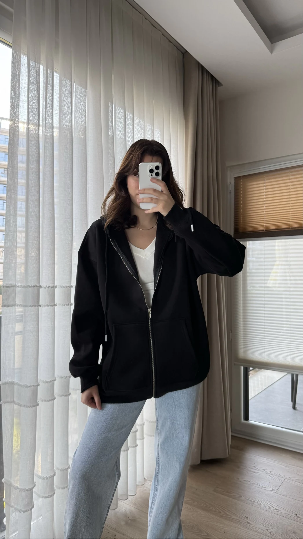 Snw Kapüşonlu Şardonlu Hırka Siyah