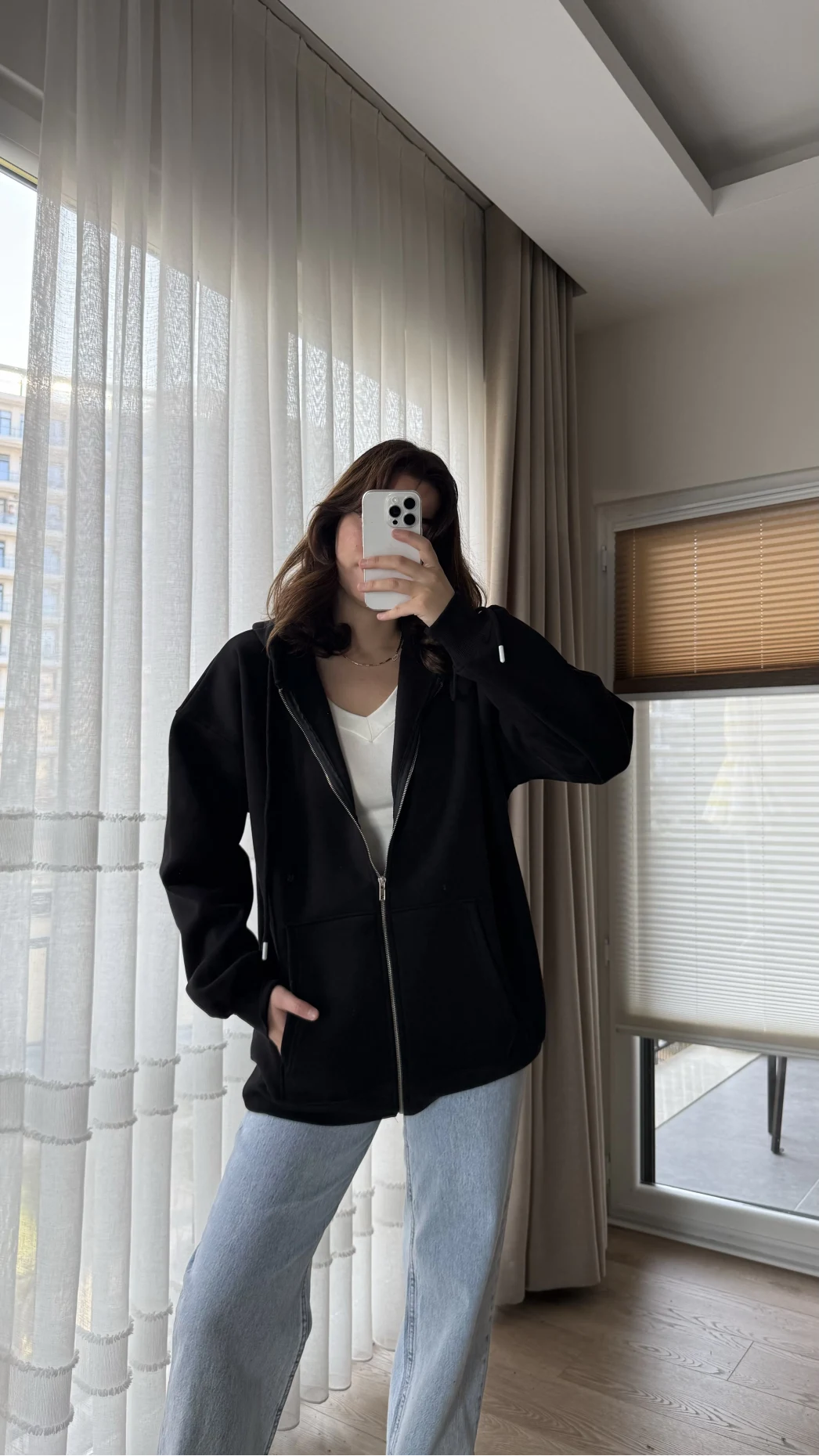 Snw Kapüşonlu Şardonlu Hırka Siyah