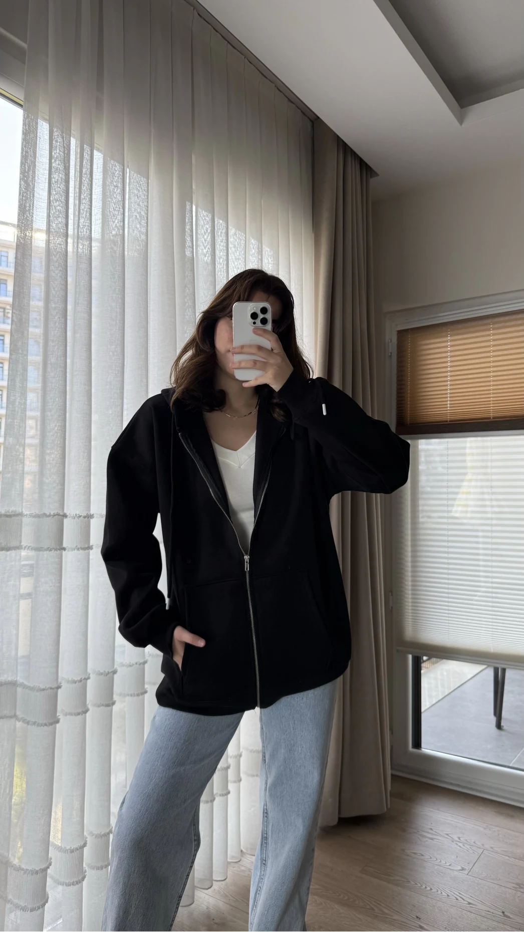 Snw Kapüşonlu Şardonlu Hırka Siyah