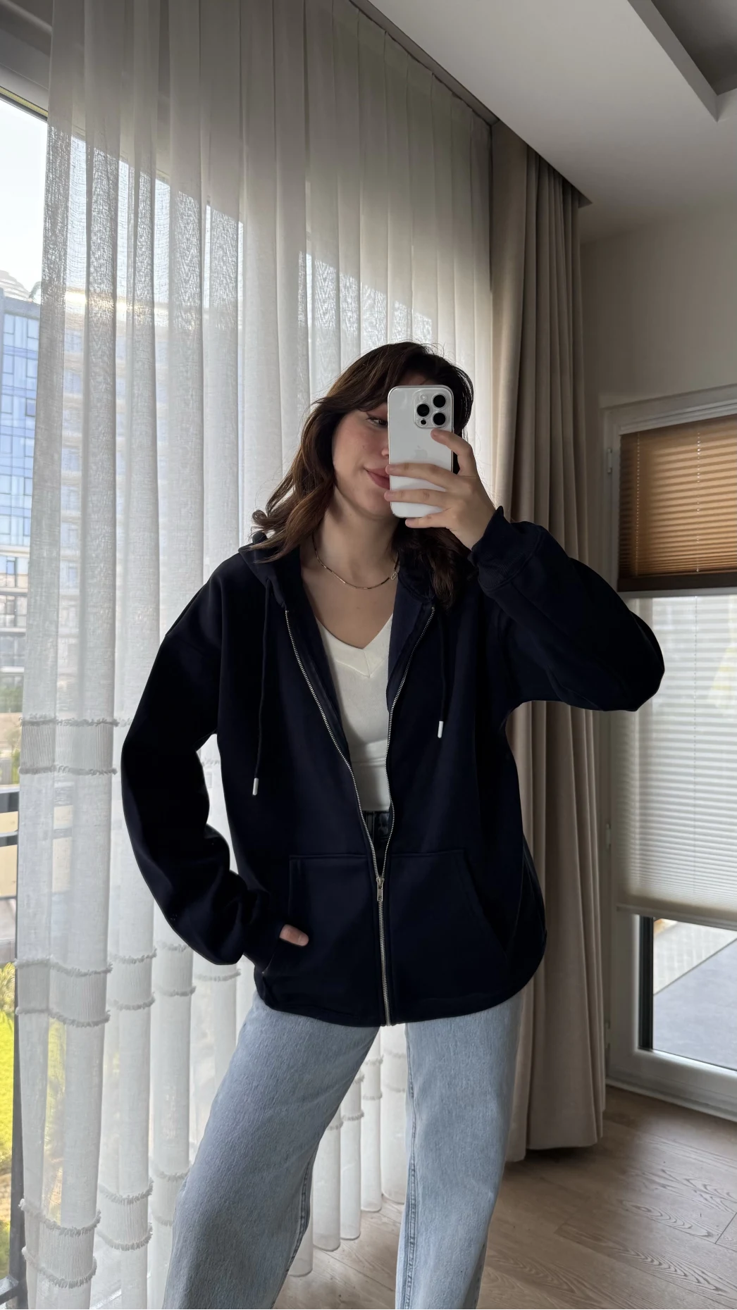 Snw Kapüşonlu Şardonlu Hırka Siyah