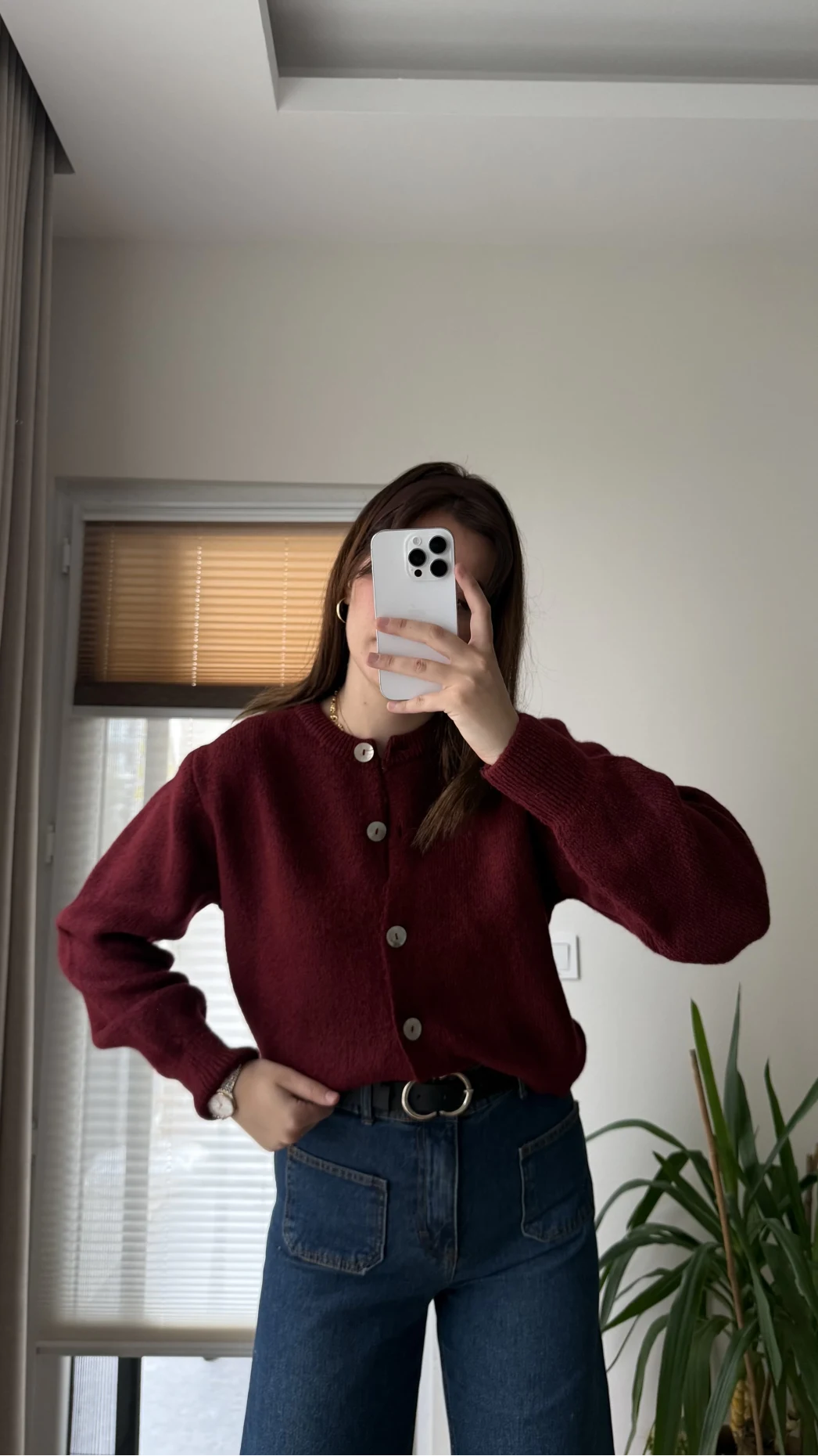 Sofia Düğmeli Triko Hırka Bordo