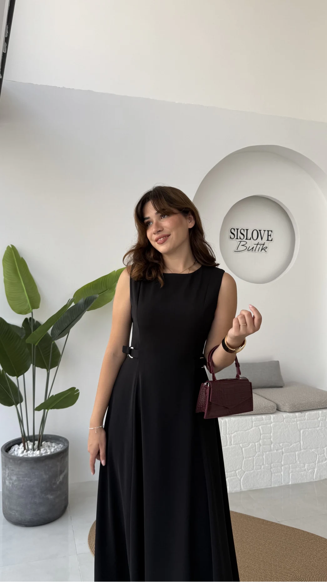 Sophia Parçalı Kemer Detaylı Elbise - Siyah - Kod: 2313