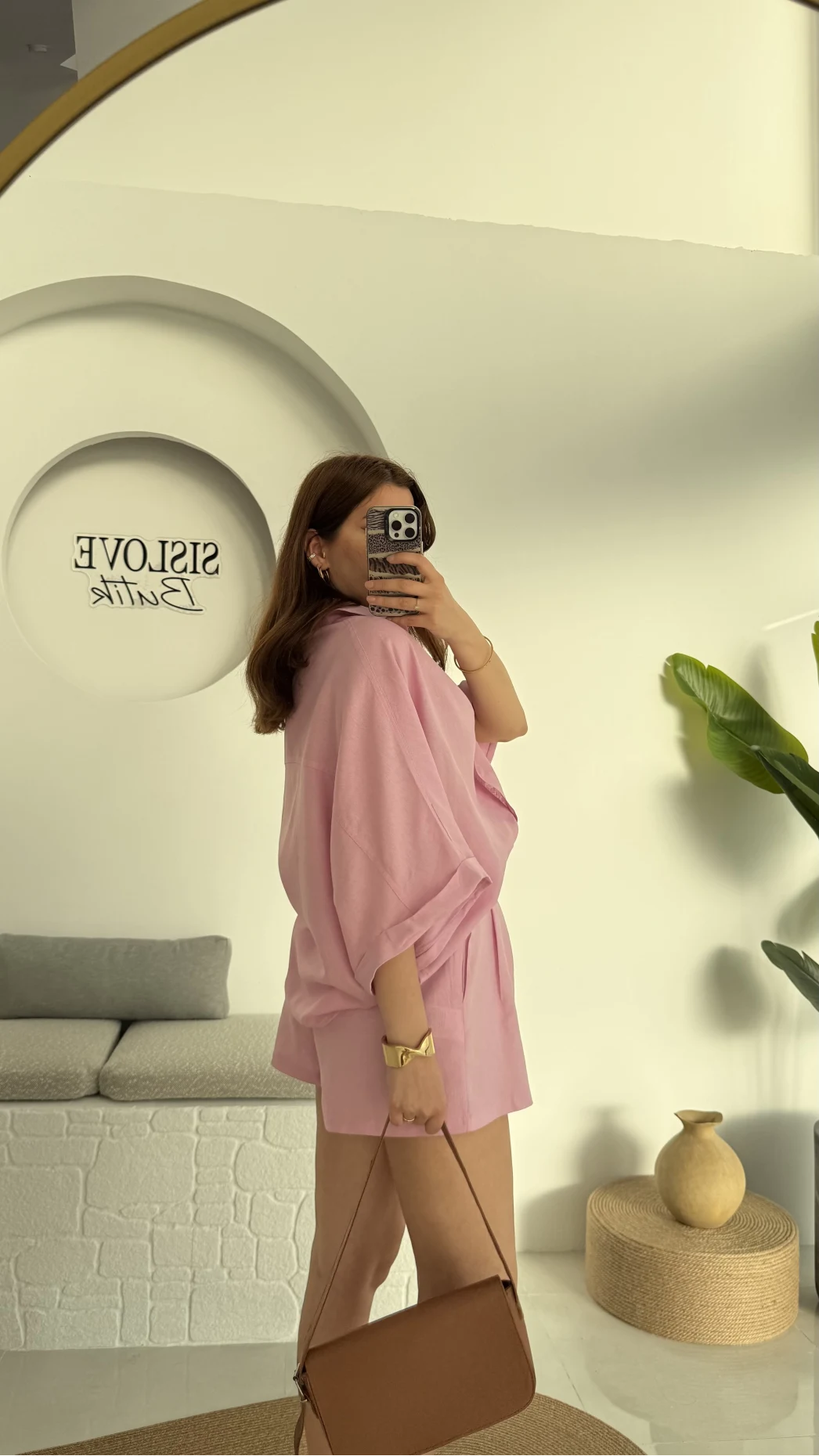 Şort Gömlek Keten Takım Pembe