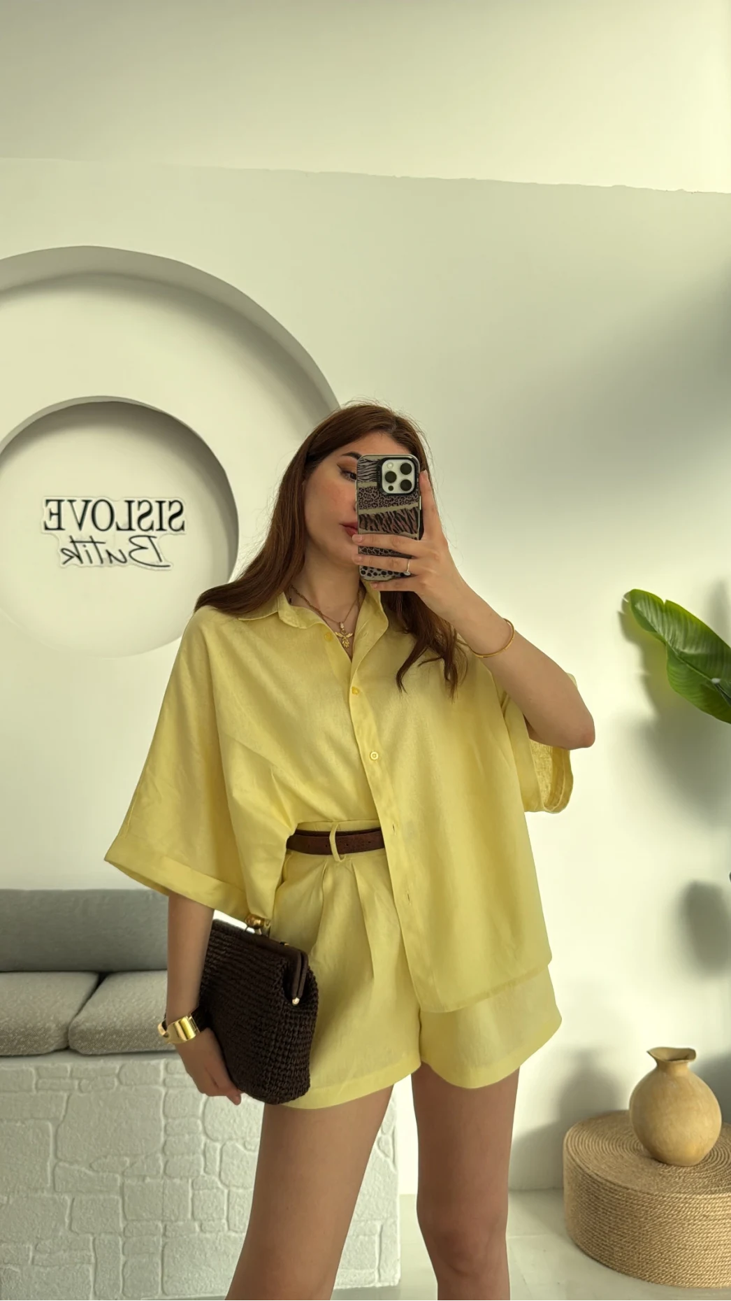 Şort Gömlek Keten Takım Sarı