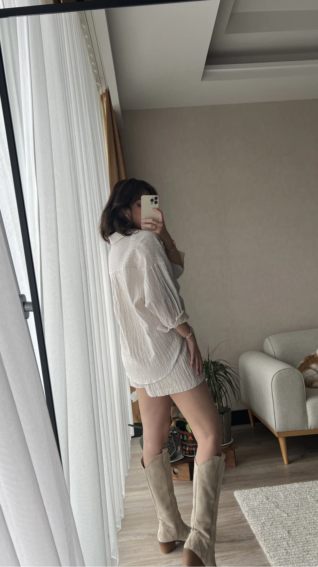 Şortlu Kemerli Keten Takım