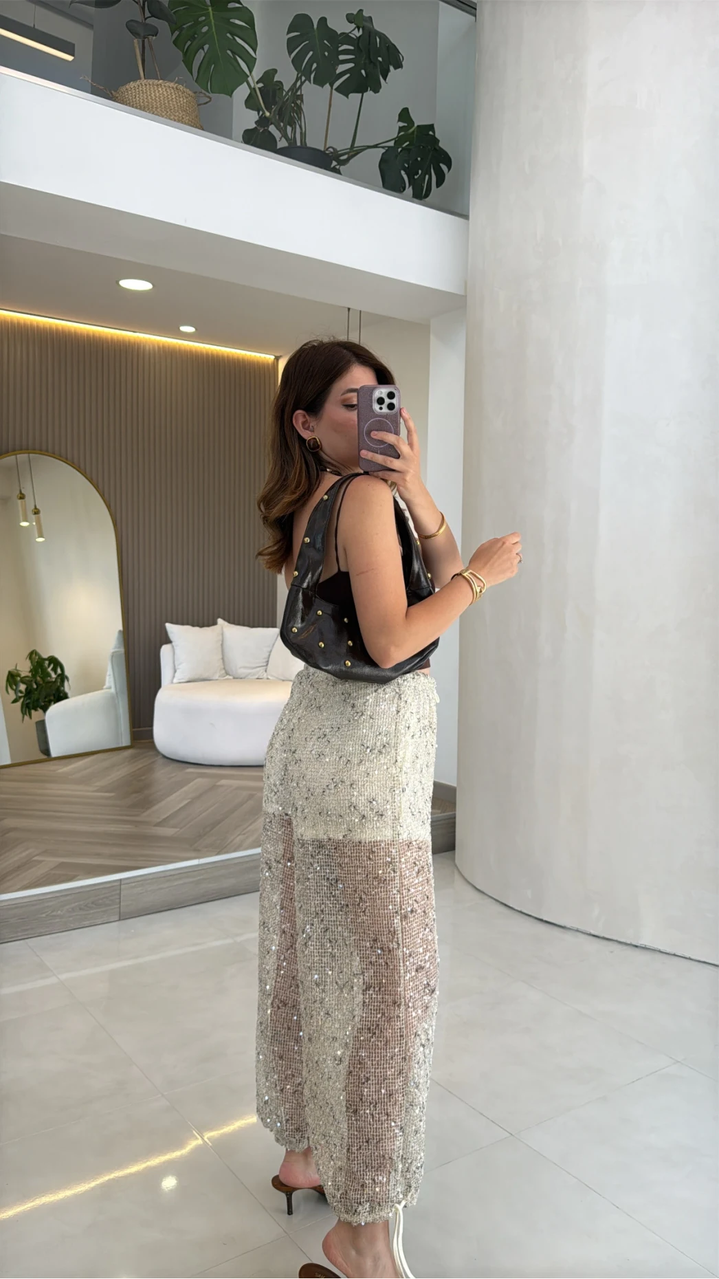 Şortlu Pullu Pantolon - Ekru - Kod: 8027