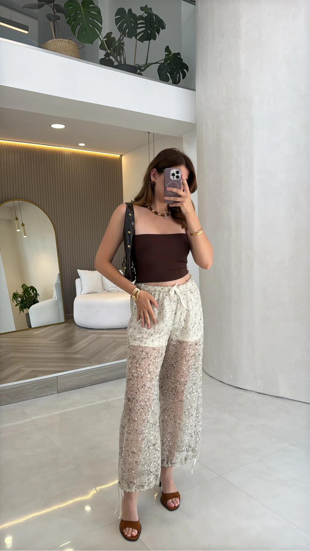 Şortlu Pullu Pantolon - Ekru - Kod: 8027