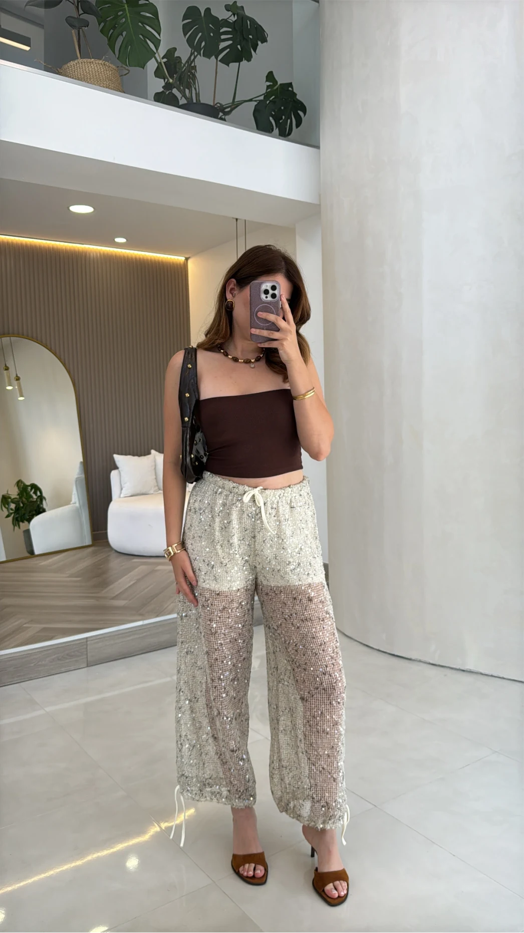 Şortlu Pullu Pantolon - Ekru - Kod: 8027