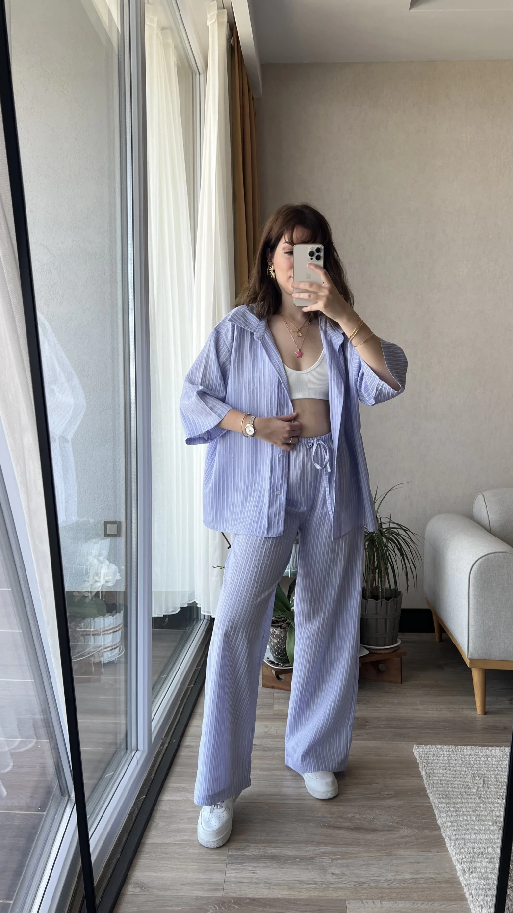 Star Çizgili Lila Gömlek Pantolon Takım