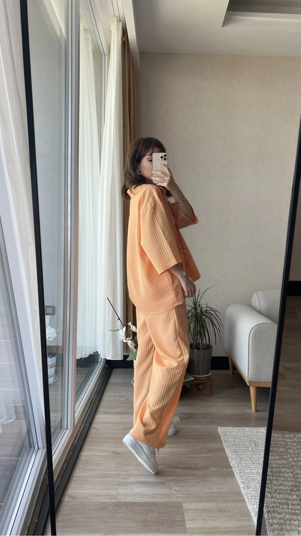 Star Çizgili Turuncu Gömlek Pantolon Takım